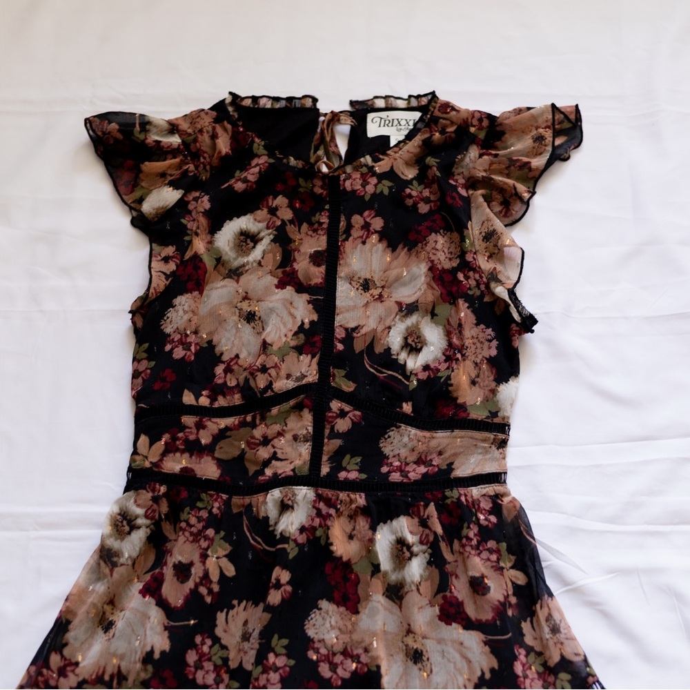 Trixxi Black Floral Midi Dress with Blush & Cream Blooms